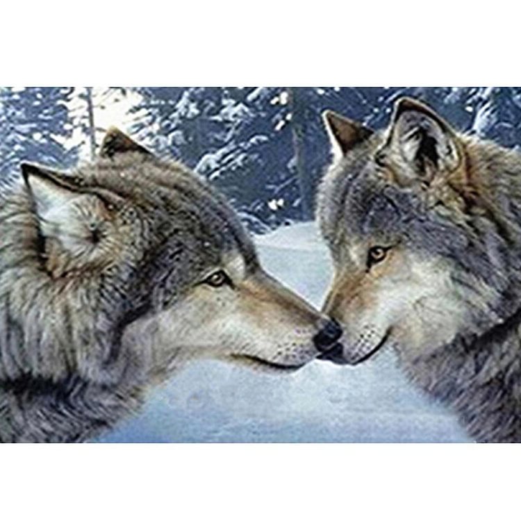 Two Wolves - Partial Round Drill Diamond Painting - 40x30cm(Canvas)
