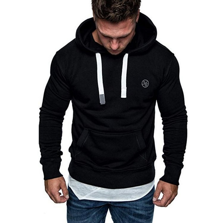 BrosWear Casual Solid Color Logo Chest Hooded Sweatshirt