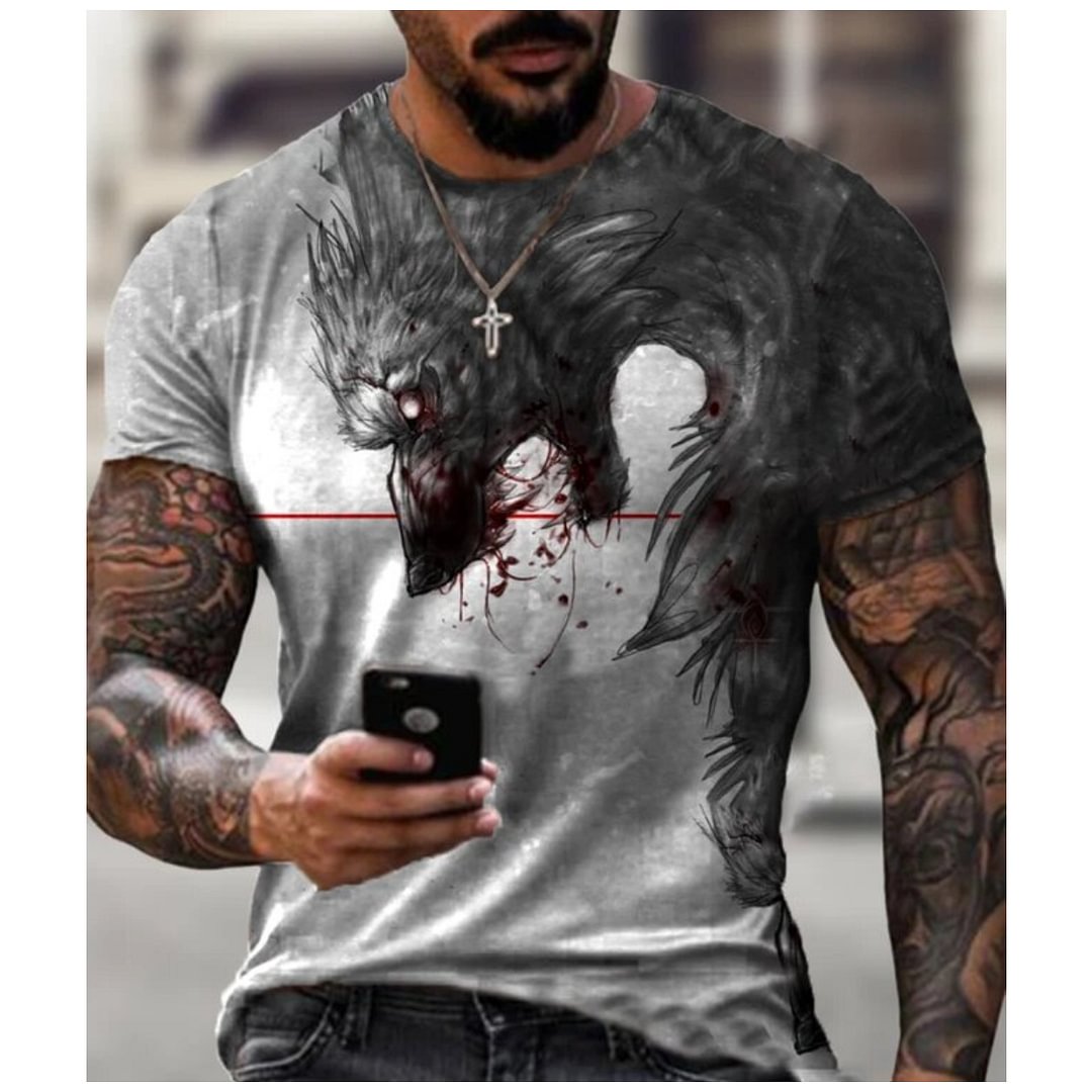 Men's Trendy Demon Wolf Dark Art Print Short Sleeve Crew Neck T-shirt / [viawink] /