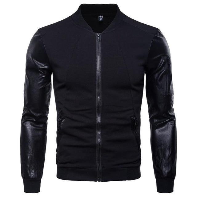 Men Autumn streetwear jackets men pilot PU leather Stitching hip hop windbreaker zipper coat casual jacket-Corachic