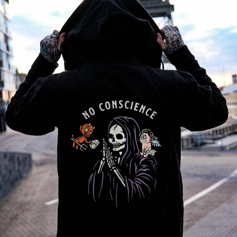 No Conscience Skeleton Demon Angel Printed Hoodie -  