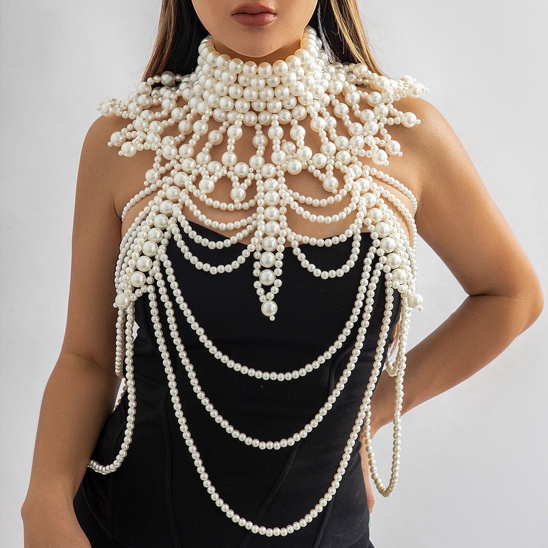 Retro advanced Pearls Crystal Body Jewelry Chain-VESSFUL
