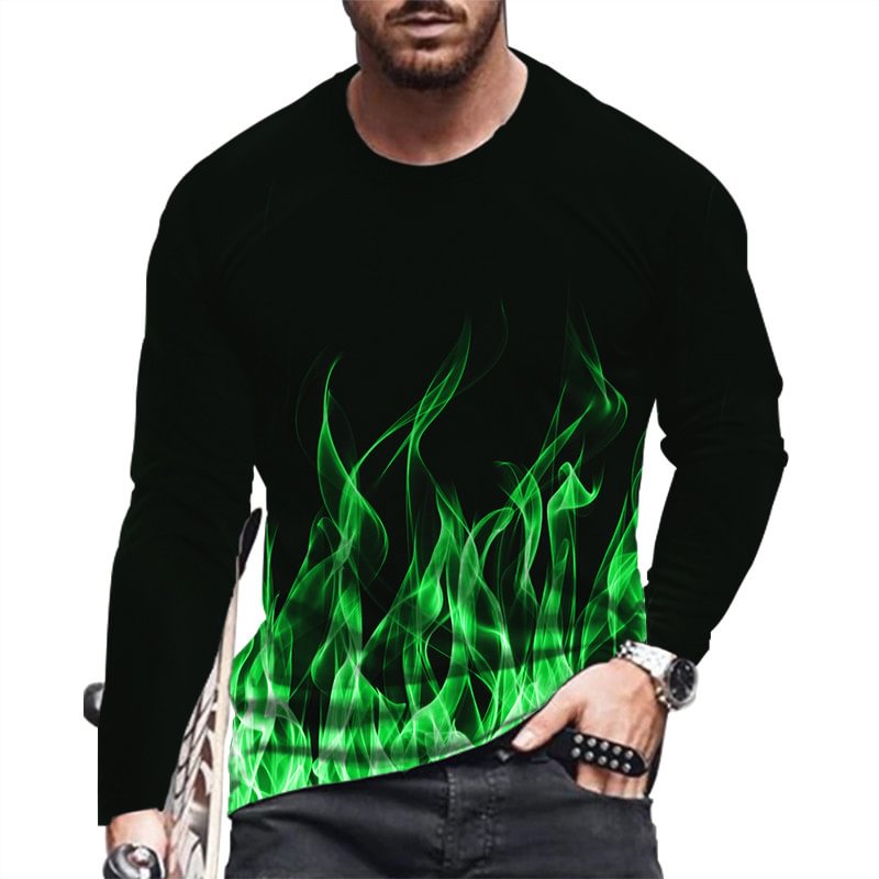 Flame Streetwear Top Long Sleeve Men's T-Shirts-VESSFUL