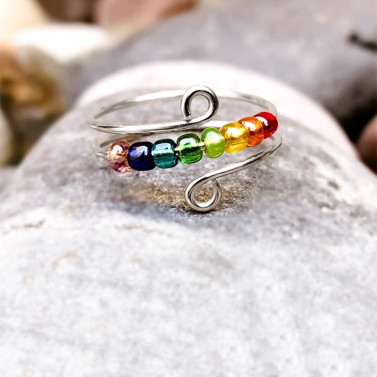 S925 I Can Drive Away Your Anxiety Rainbow Beads Fidget Ring