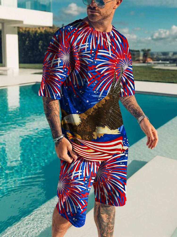 Men's Fireworks Independence Day Eagle Printing Suit