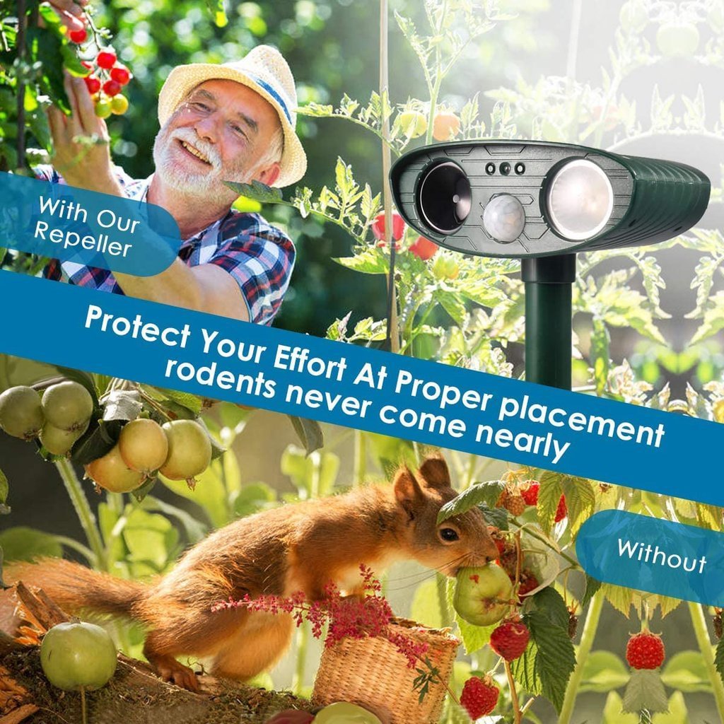 Ultrasonic Squirrel Repeller - PACK of 2 - Solar Powered - Get Rid of Squirrels in 48 Hours or It's FREE - CA - vzzhome