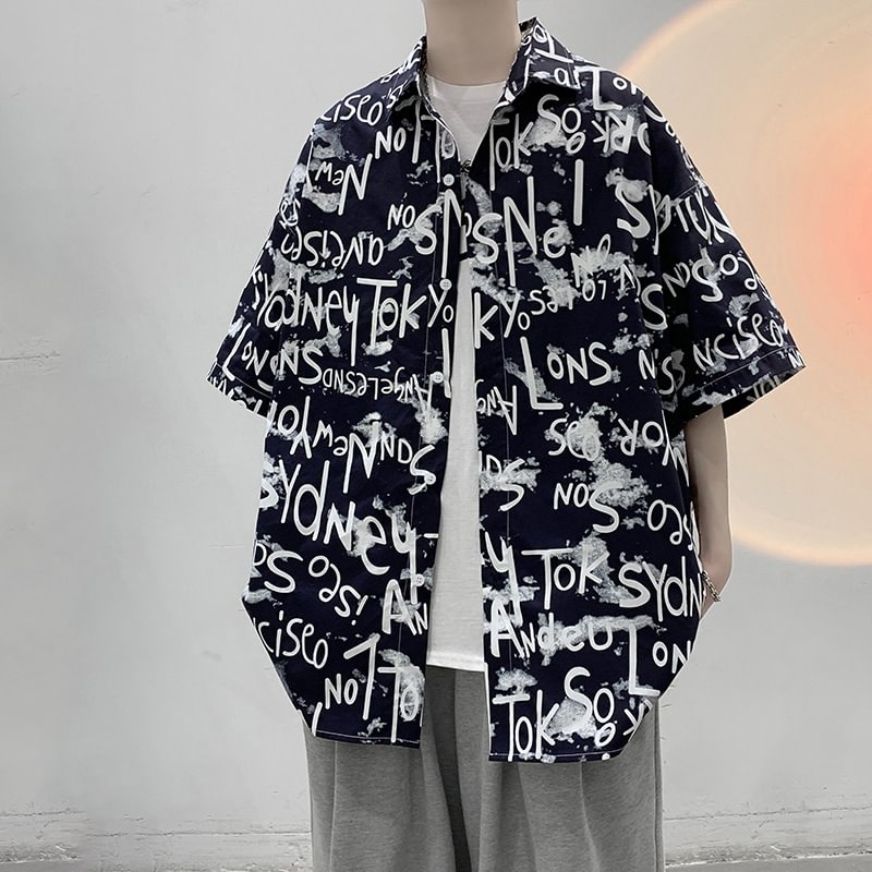 Harajuku New White Cloud Print Short Sleeve Shirt / Techwear Club / Techwear