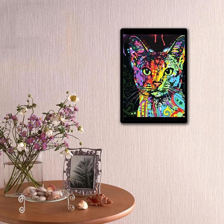 Colorful Cat - Round Drill Diamond Painting - 30x40cm(Canvas)
