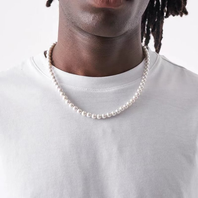 6/8/10MM Pearl Necklace Bead Chain For Men Jewelry-VESSFUL