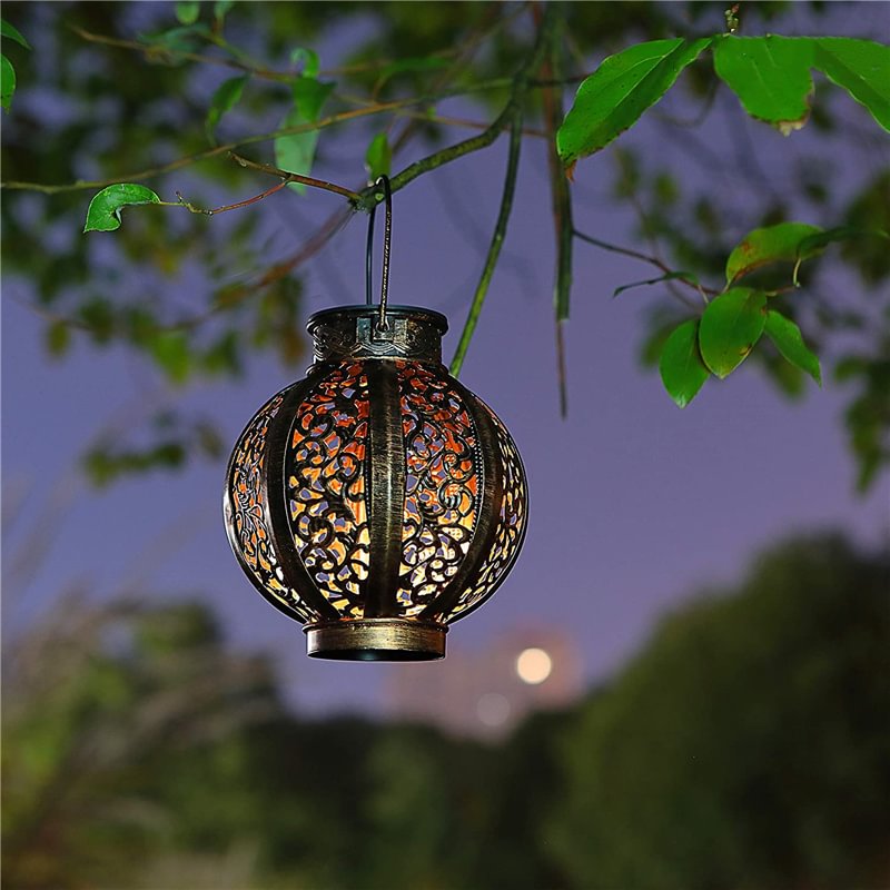 Outdoor Solar Hanging Lantern Lights, Retro Metal Waterproof LED Decorative Light for Garden Patio、、sdecorshop