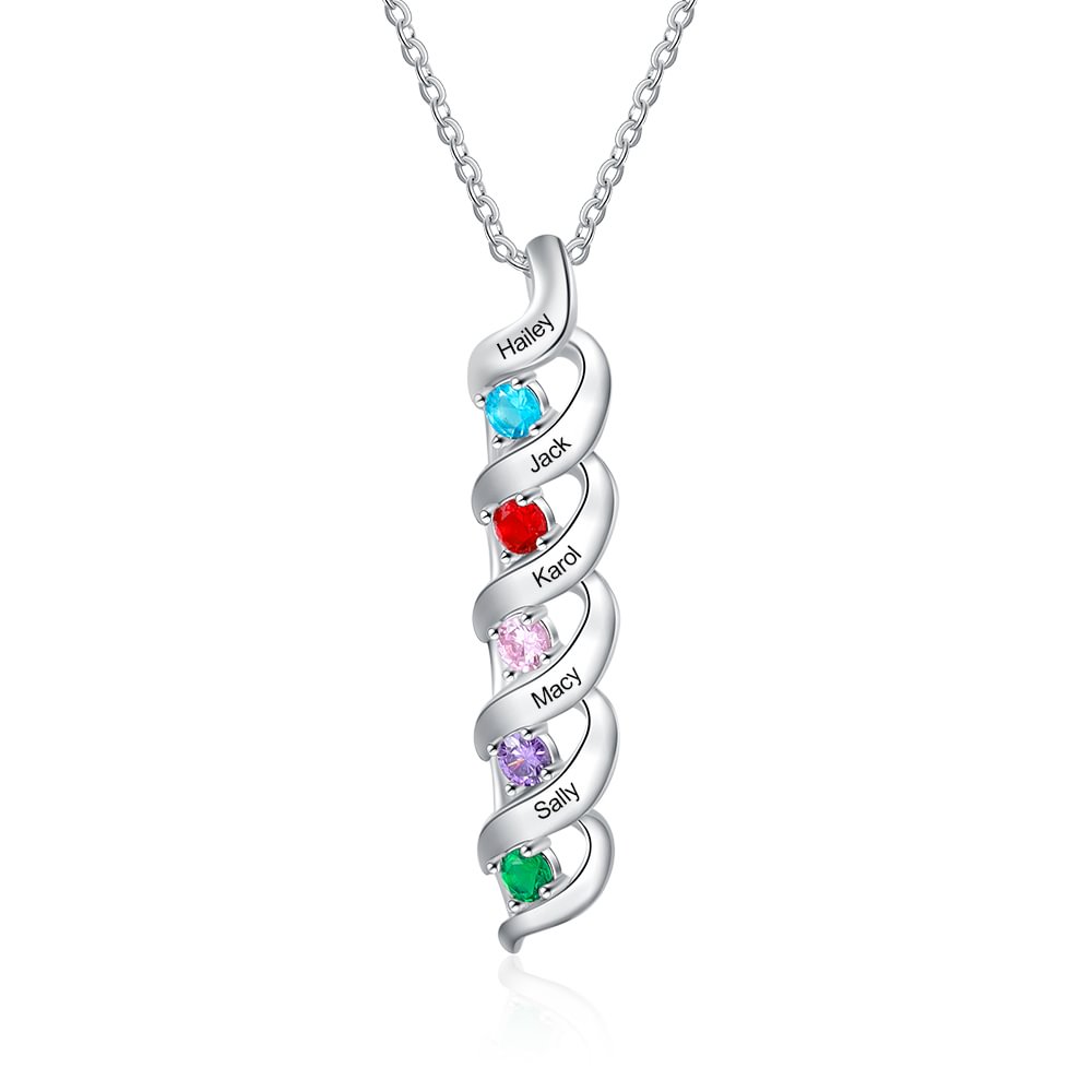 S925 Silber Personalisierte 5 Namen DNA Halskette mit 5 Geburtssteinen n5-b5 Kettenmachen