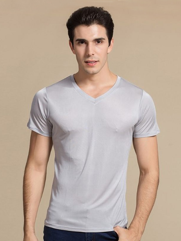 Silk T-shirt Thin Men's V Neck Style