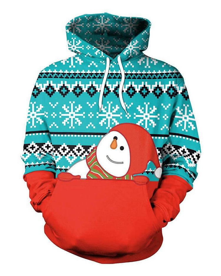 Mayoulove Christmas Snowman With Snowflake Printed Pullover Unisex Hoodie-Mayoulove