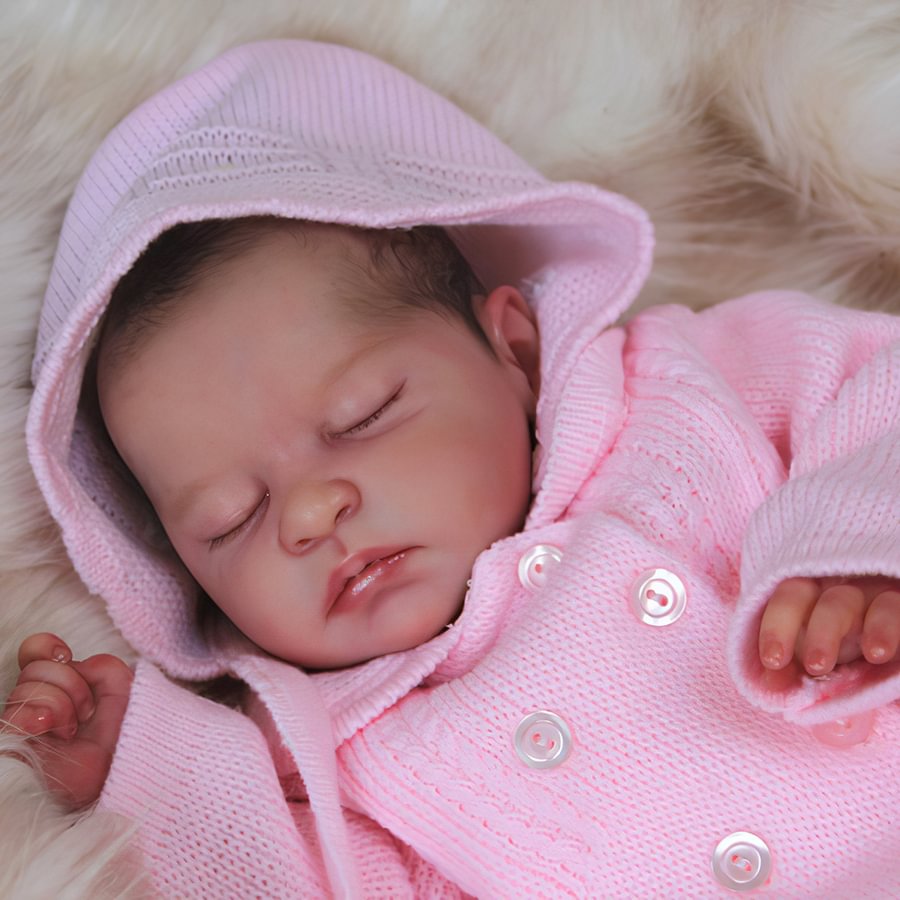 17" Lifelike Hand-painted Hair Reborn Sleeping Truly Newborn Girl Baby Dolls Named Carrins