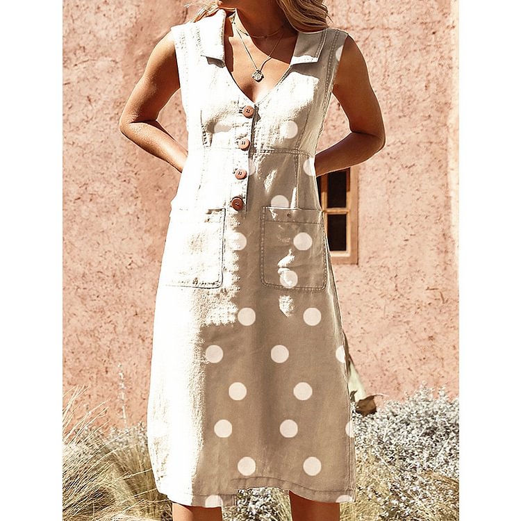 Women's Sleeveless High Waist Casual Polka Dot Printed A-line Skirt