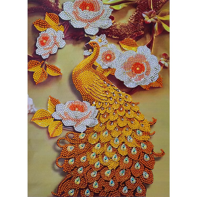 Golden Peacock - Special Shaped Diamond Painting - 30*40CM