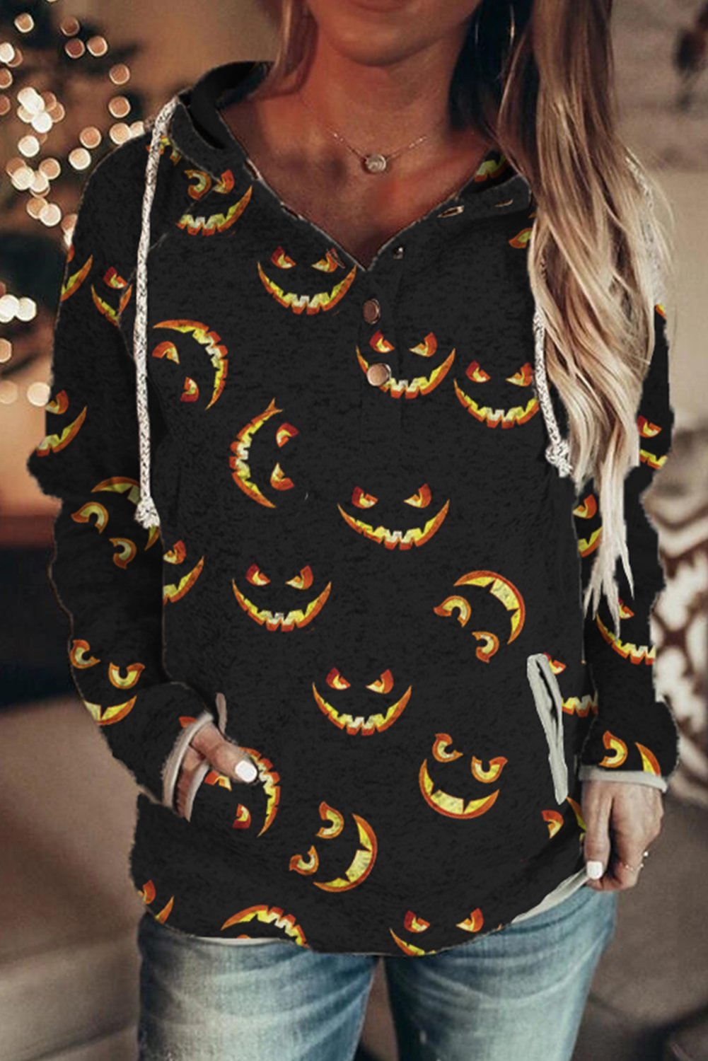 Women's Hoodies Allover Halloween Face Print Hoodie