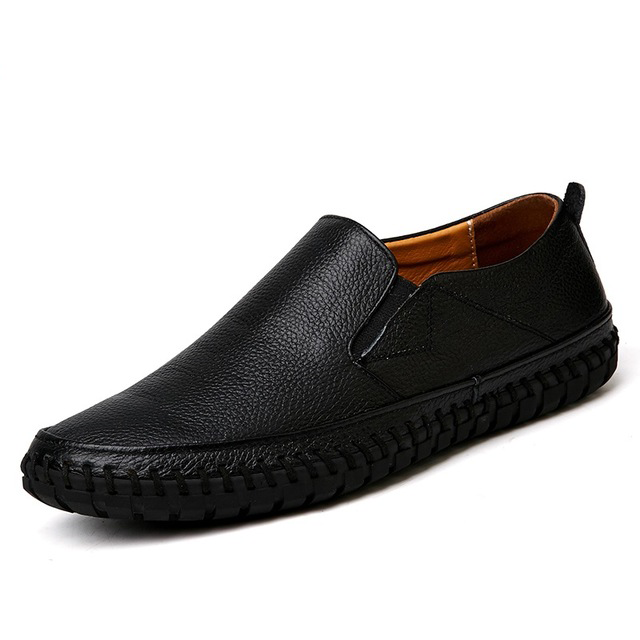 Men Genuine Leather Shoes Slip On Black Shoes Real Leather Loafers-Corachic