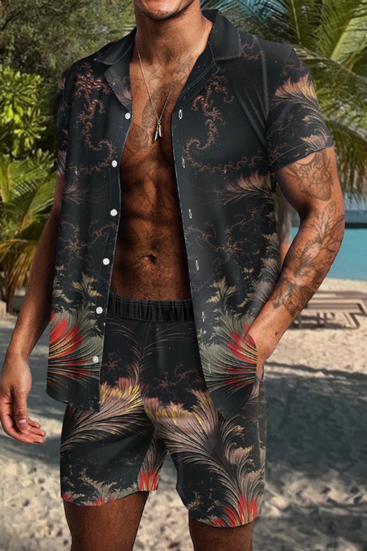 Tiboyz Men's Outfits Fashion Print Beach Shirt And Pants Two Piece Set