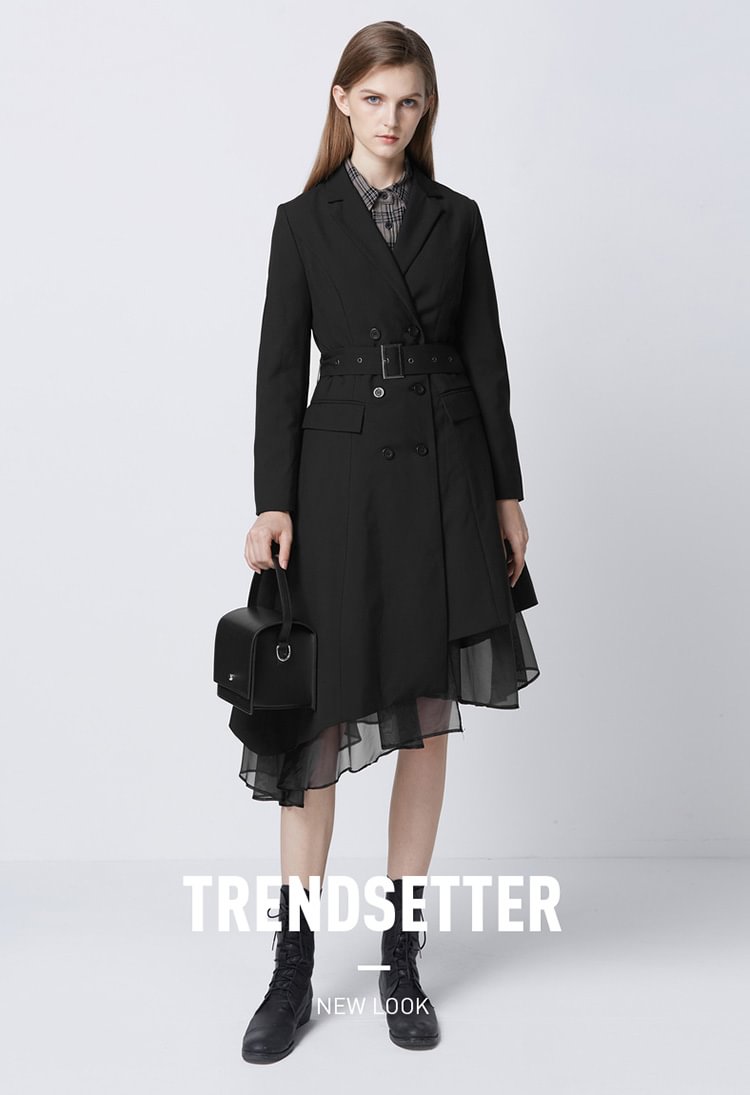 SDEER Retro Double-Breasted Mesh High-Waist Long Trench Coat