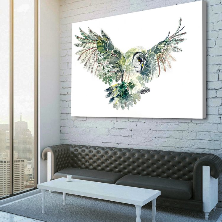 Flying Owl Watercolor Canvas Wall Art