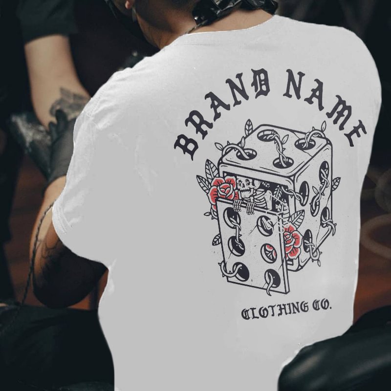 Cloeinc  Brand Name Skull In Dice Printed Men's T-shirt - Cloeinc