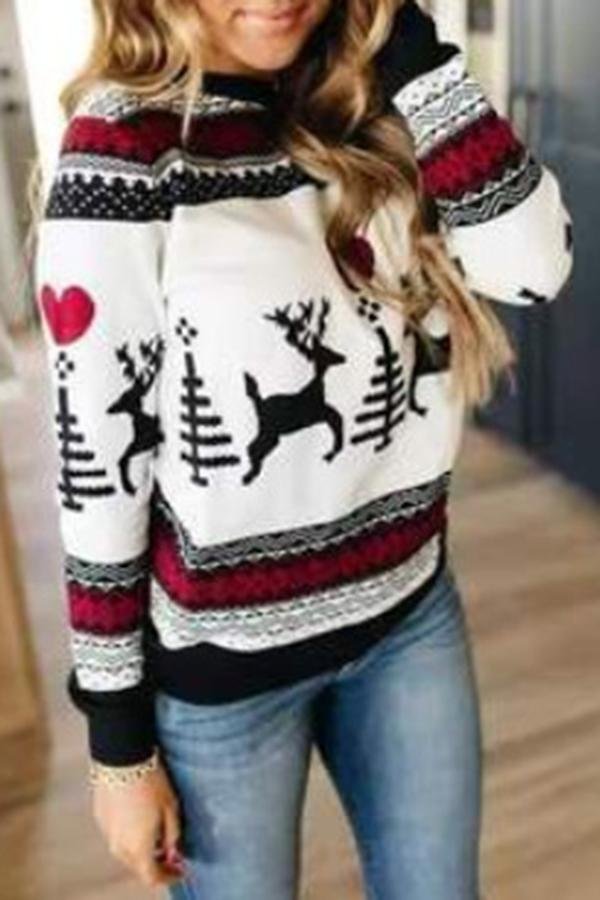 Casual Christmas Reindeer Baggy Round Neck Sweatshirt-Allyzone-Allyzone