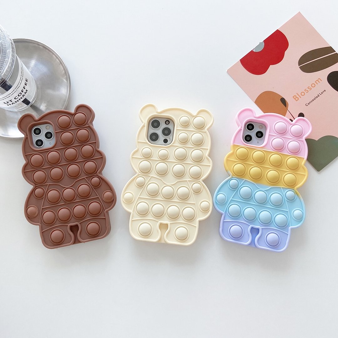 Mutil-color Adorable Bear Pop It Fidget Toy Phone Case、、sdecorshop