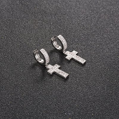 Iced Out 14K gold Plated Cross Earrings Mens Jewelry-VESSFUL