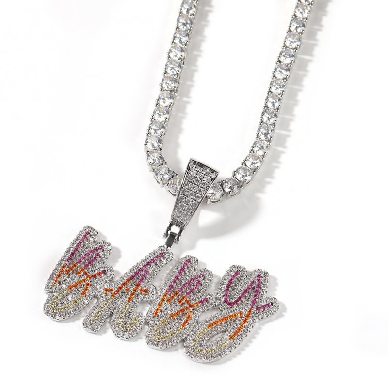 Custom Name Chain Double-layer Script Letters Iced Out Pendant Necklace-VESSFUL