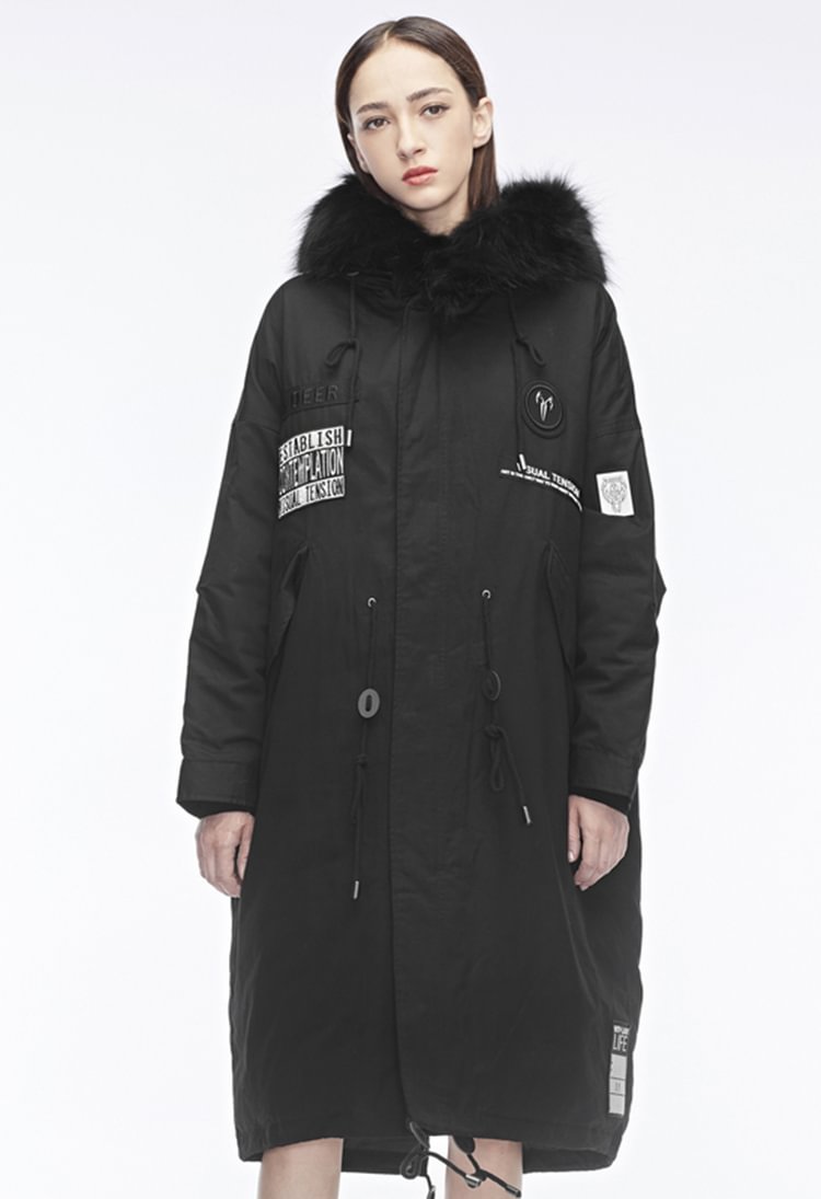 SDEER Hooded Down Jacket With Contrasting Letter Cloth Patch