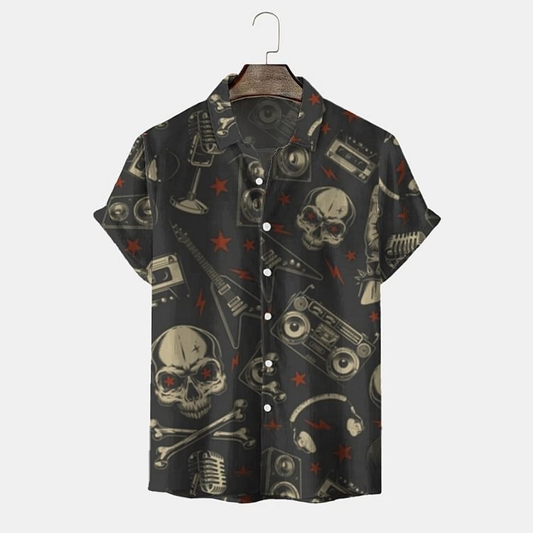 BrosWear Men's Skull Print Short Sleeve Shirt