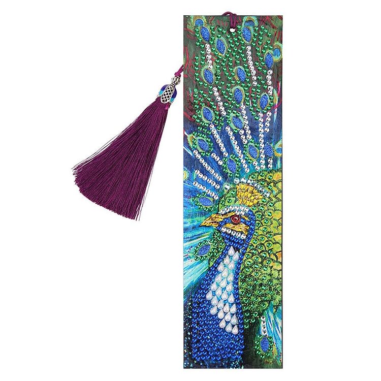DIY Peafowl Special Shaped Diamond Painting Leather Tassel Bookmark Gift-gbfke
