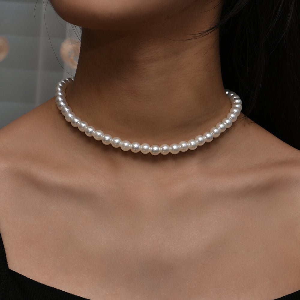 White Pearl Choker Necklace Elegant Wedding Jewelry-VESSFUL