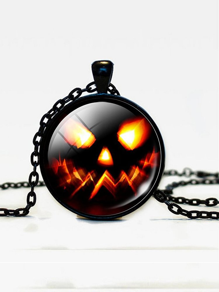 Halloween Pumpkin Time Gem Pendant Necklace
