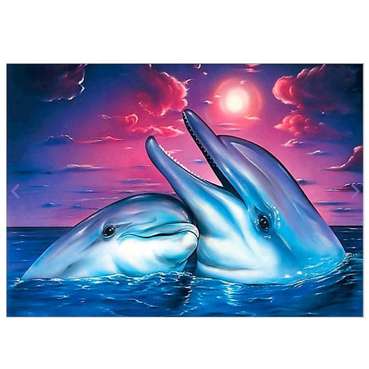 Deux dauphins - Peinture partielle de diamant - 40x30cm