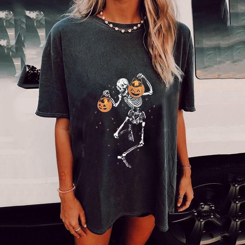 Minnieskull Skeleton pumpkin designer print T-shirt - Minnieskull