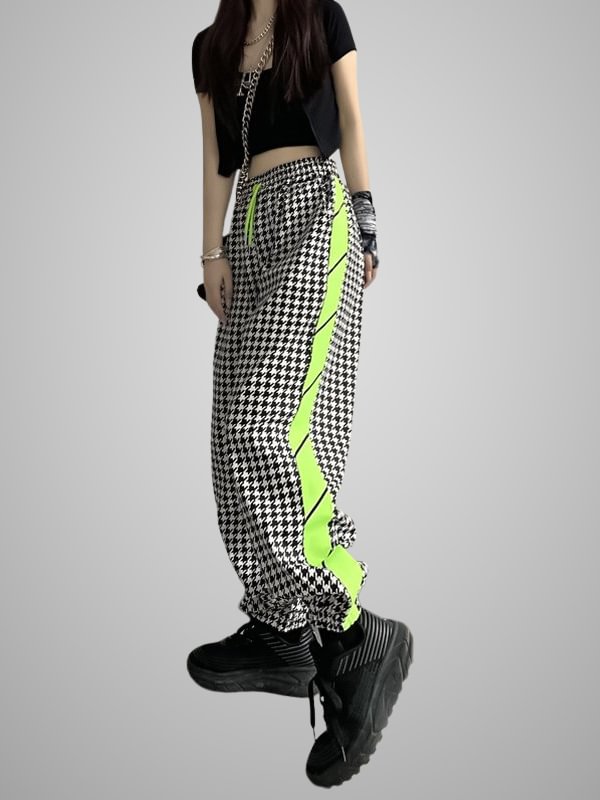 Statement Casual Color-block Houndstooth Ankle Banded Pants