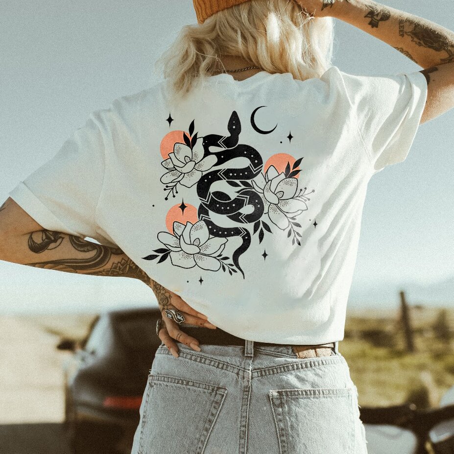   Snake moon floral print t-shirt designer - Neojana
