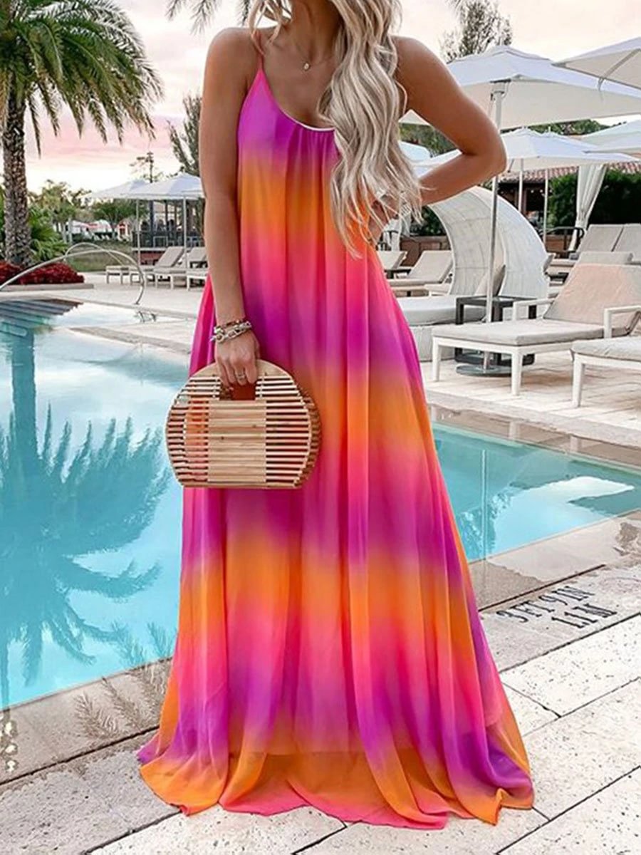 Summer Sleeveless Gradient Maxi Dress P15707