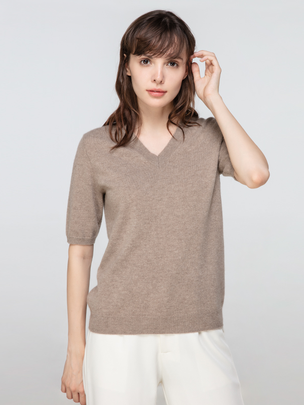 Simple Short Sleeves Cashmere Sweater-Real Silk Life