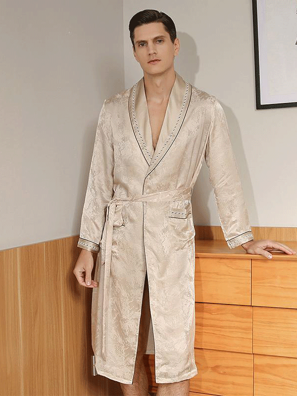 22 Momme Luxurious Dim-gold Silk Robe For Men