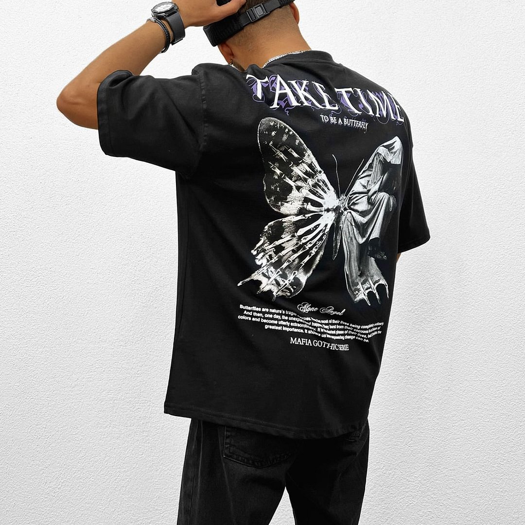 Men's Oversized Butterfly Print T-Shirt / Techwear Club / Techwear