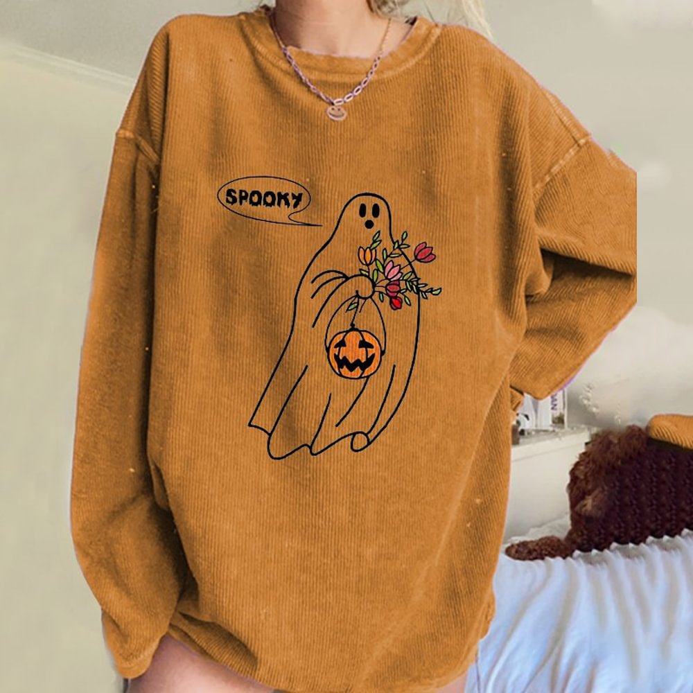 Minnieskull Spooky Ghost Hold Flower Pumpkin Sweatshirt - Minnieskull