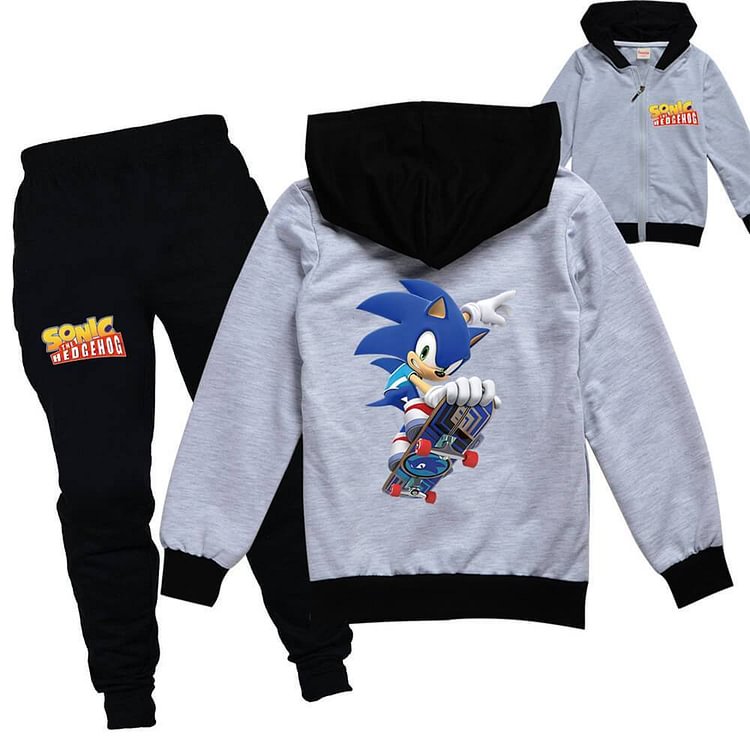 Sonic The Skateboard Hedgehog Print Girls Boys Jacket And Pants Suit-Mayoulove