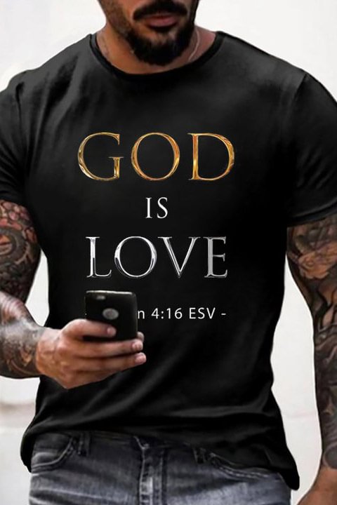 Tiboyz God Is Love Print Casual Short Sleeve T-shirt