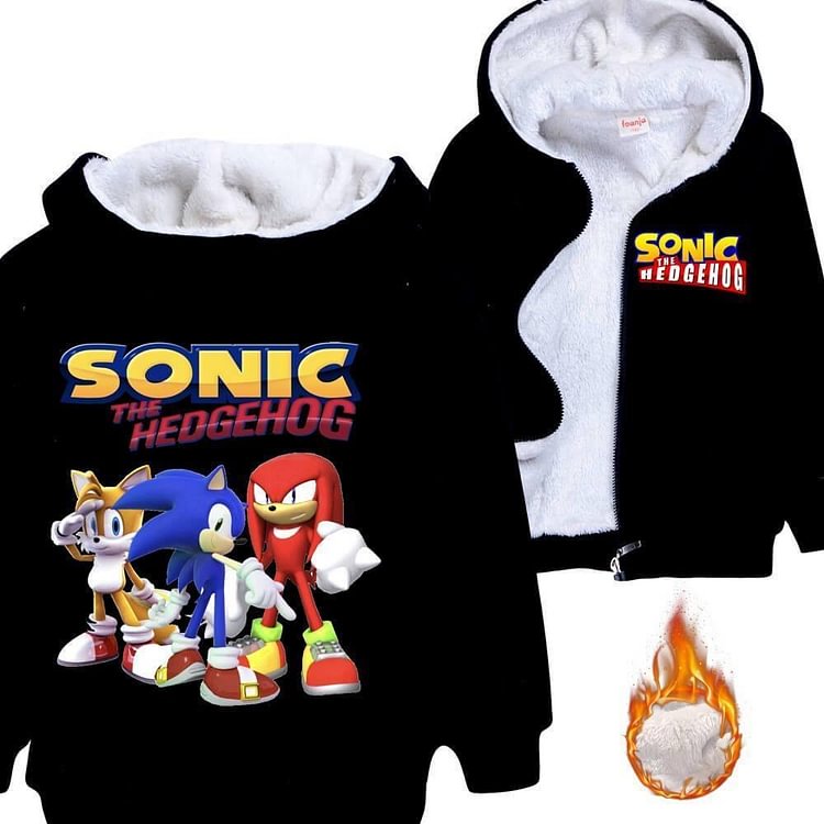 Mayoulove Sonic The Hedgehog Boys Girls Fleece Lined Zip Up Cotton Winter Hoodie-Mayoulove