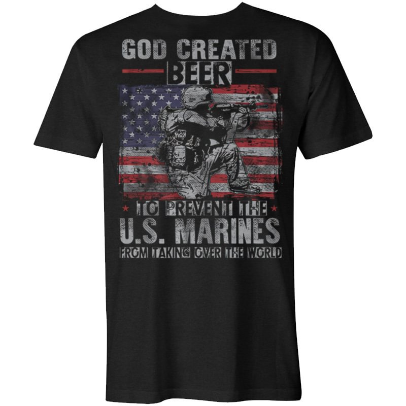 God Created Beer Flag Soldier Printed Men's T-shirt - Krazyskull