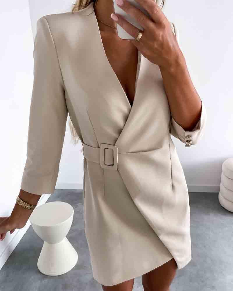 Solid Long Sleeve Slim Dress P15205