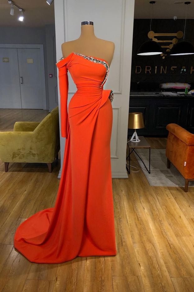 Luluslly Orange Long Sleeves Prom Dress Mermaid With Sequins